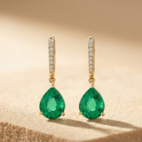 4.60ct Lab Grown Emerald and Diamond Teardrop Drop Earrings in 18K Gold Vermeil