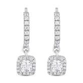1.50Ct Princess Solitaire Lab Grown Diamond Dangle Drop White Gold Earring