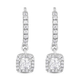 1.50Ct Princess Solitaire Lab Grown Diamond Dangle Drop White Gold Earring
