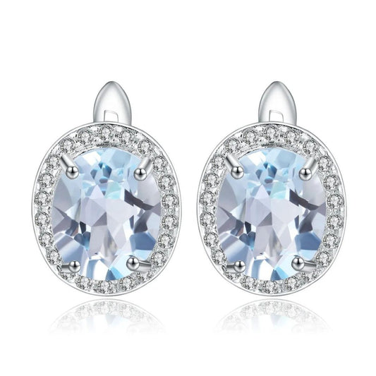3.69Ct Lab Grown Oval Aquamarine Studs Earring in White Gold