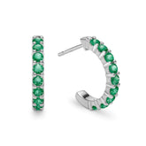 Stud Earrings with Emerald Half Huggie Hoop
