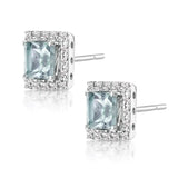 0.27Ct Lab Grown Diamond Solitaire Aquamarine Princess Halo Stud Earrings in Gold