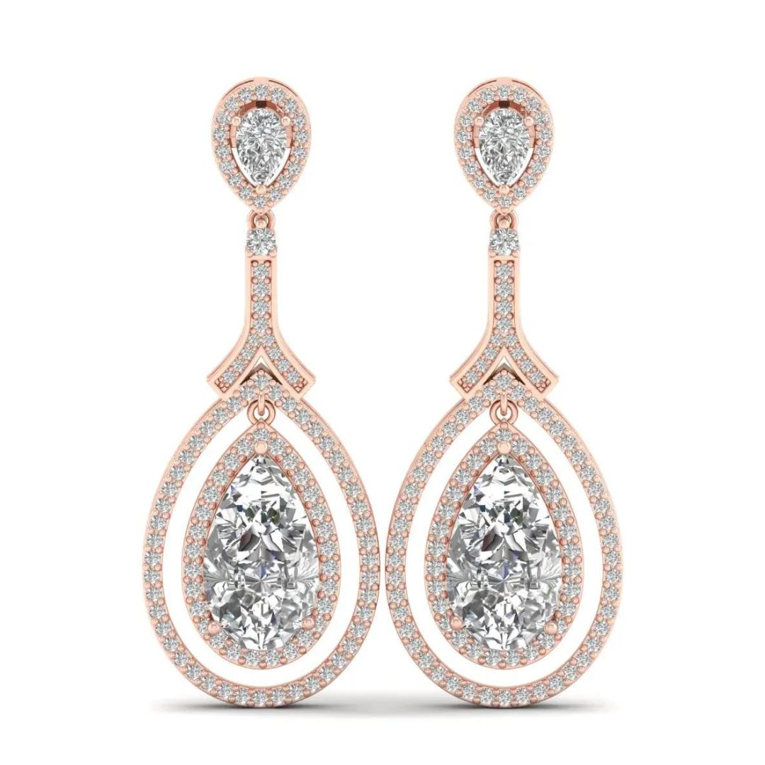 6.00Ct Lab Grown Diamond Pear Drop Dangle Earrings in Rose Gold