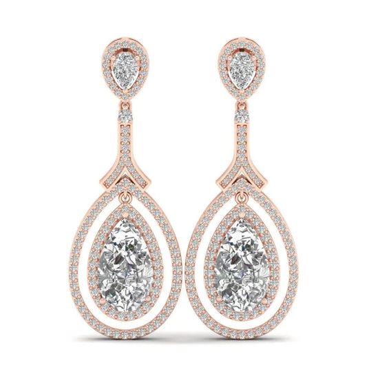 6.00Ct Lab Grown Diamond Pear Drop Dangle Earrings in Rose Gold