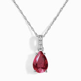 3.20Ct Lab Grown and Ruby Pear Solitaire Diamond Pendant in Silver