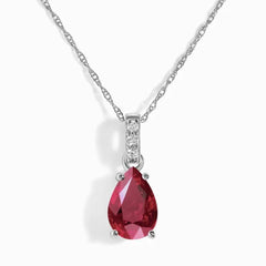 3.20Ct Lab Grown and Ruby Pear Solitaire Diamond Pendant in Silver