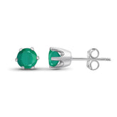 Stud Earrings with Round Emerald Solitaire | 9k Gold