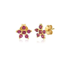 0.40ct Ruby Flower Stud Earrings in Yellow Gold