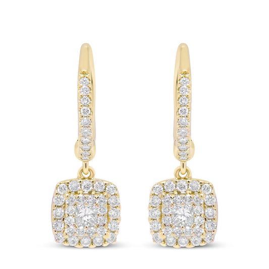 Princess Solitaire Lab Grown Diamond Dangle Drop Earrings in Yellow Gold