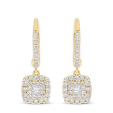 Princess Solitaire Lab Grown Diamond Dangle Drop Earrings in Yellow Gold