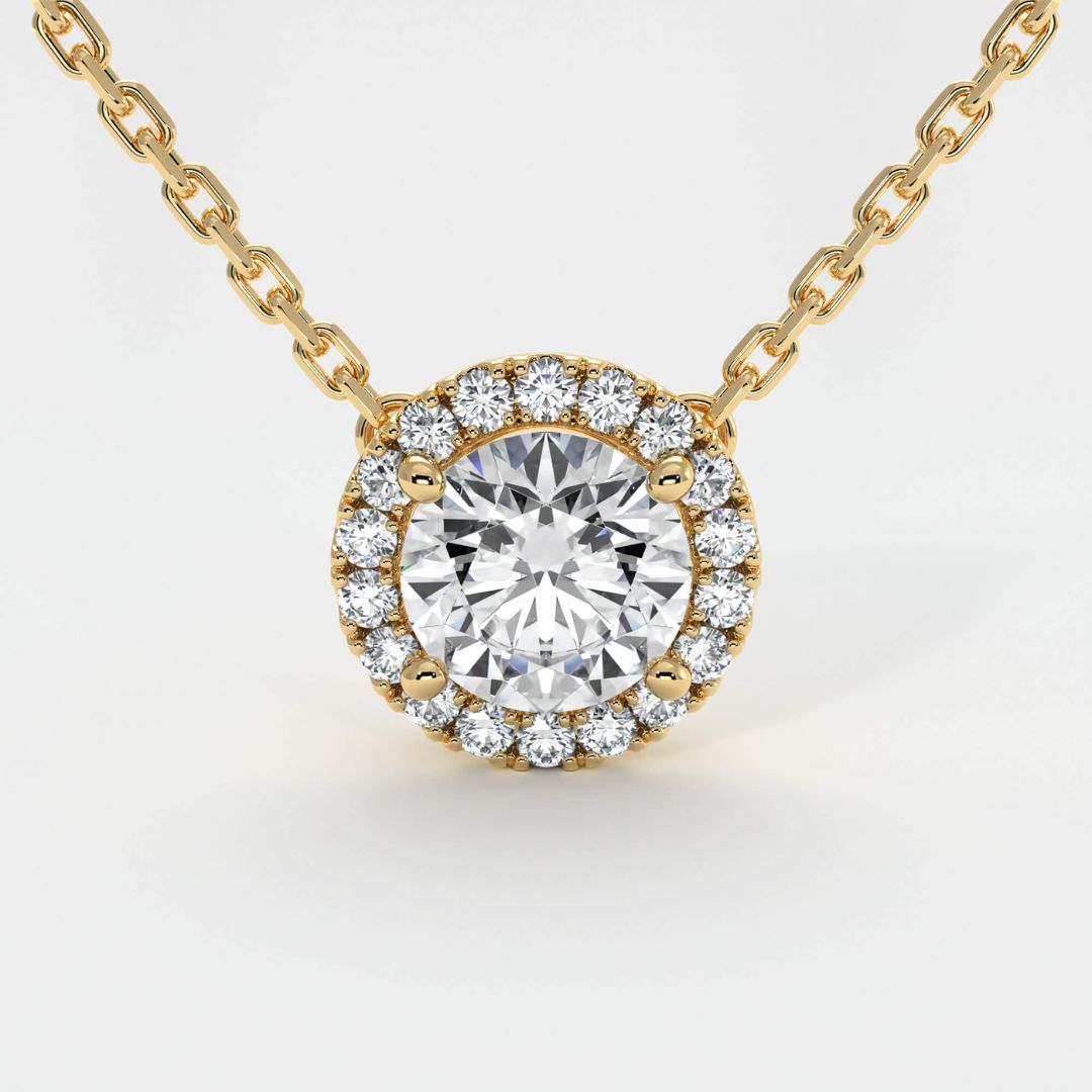 0.70Ct Round Solitaire Lab Grown Diamond Halo Pendant Necklace in Gold