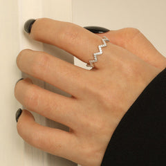 9K White Gold Natural Diamond Pave Set Round Cut Wavy Diamond Ring | Birthday Gift