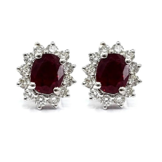 0.07Ct Lab Grown Diamond Oval Ruby White Gold Studs Earring