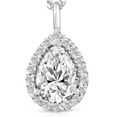 0.10Ct Pear Lab Grown Diamond Halo Pendant Necklace in White Gold