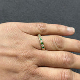 Emerald and Round Cut Natural Diamond Milgrain Eternity Band in 18K Yellow Gold