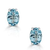 Natural Blue Oval Topaz Gemstone Studs Prong Set Earring in White Gold