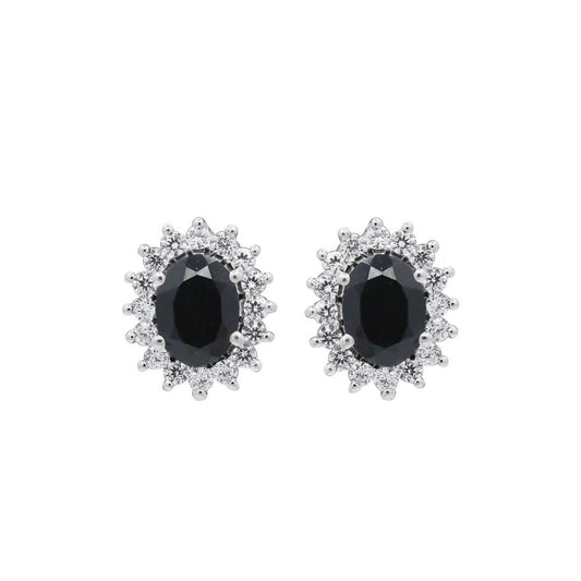 0.07Ct Oval Blue Sapphire Diamond Studs Cluster Earring in Gold