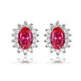 0.50Ct Ruby Oval Solitaire Lab Grown Diamond Cluster Studs Earring in Gold