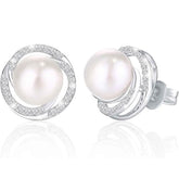 0.05Ct Pearl Solitaire Trendy Studs Earring Studded with Diamonds