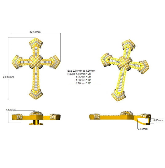 2.00ct – 9.00ct Diamond Multi-Cut Design Iced-Out Cross Pendant in 9k and 18k Gold