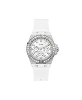 GUESS Women's Watch GW0118L3 – White Silicone Strap, Crystallized Stainless Steel Case