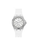 Montre femme GUESS GW0118L3 – Bracelet en silicone blanc, boîtier en acier inoxydable cristallisé