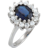Oval Blue Sapphire Cluster Ring with Diamond Accents in Gold