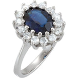 Oval Blue Sapphire Cluster Ring with Diamond Accents in Gold