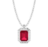 0.16Ct Lab Ruby And Diamond Halo Octagon Cut Necklace In Silver