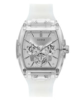 GUESS Men's Watch GW0203G1 – 43mm Transparent Dial, Silver-Tone Silicone Strap