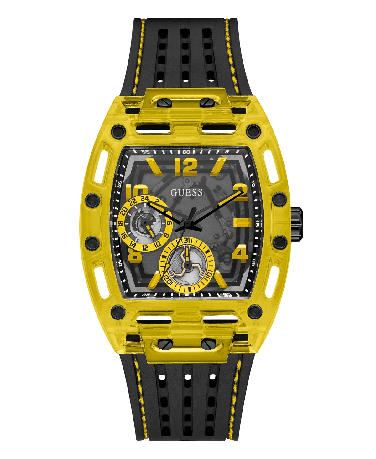 Guess Men's Yellow Black Silicone Strap Watch