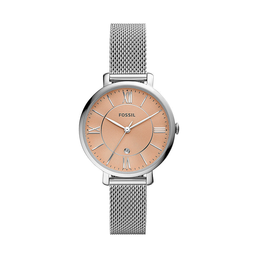 Fossil Women Jacqueline Three-Hand Date Stainless Steel Mesh Watch