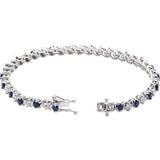 Round Lab-Grown Blue Sapphire & Natural Diamond Line Bracelet In Gold & Platinum