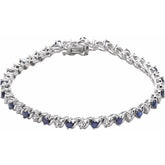 Round Lab-Grown Blue Sapphire & Natural Diamond Line Bracelet In Gold & Platinum
