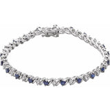 Round Lab-Grown Blue Sapphire & Natural Diamond Line Bracelet In Gold & Platinum