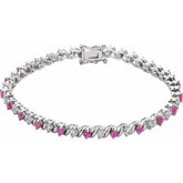 Round Lab-Grown Ruby & Natural Diamond Line Bracelet In Gold & Platinum