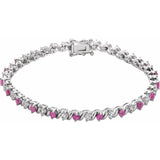 Round Lab-Grown Ruby & Natural Diamond Line Bracelet In Gold & Platinum