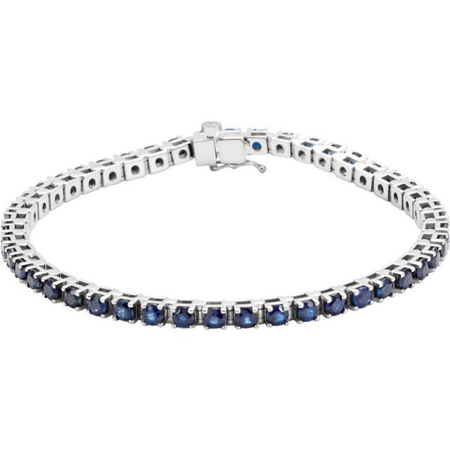 Round Natural Blue Sapphire Line Bracelet In Gold & Platinum