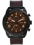 Fossil Bronson Men’s Chronograph Watch – Black Dial, Brown Croco Leather Strap