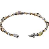 Oval Natural Multi-Gemstone & Natural Diamond Line Bracelet In Gold & Platinum