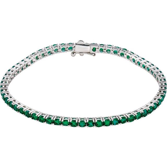 Round Lab-Grown Emerald Line Bracelet In Gold & Platinum