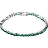 Round Lab-Grown Emerald Line Bracelet In Gold & Platinum