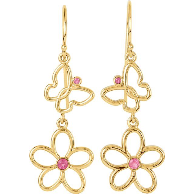 Pink Tourmaline Round Floral Stud Earrings in Gold and Platinum