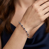 Blue Sapphire and 0.17ct Lab Grown Diamond Claw Set Tennis Bracelet in 925 Sterling Silver