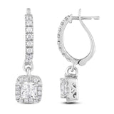 1.50Ct Princess Solitaire Lab Grown Diamond Dangle Drop White Gold Earring