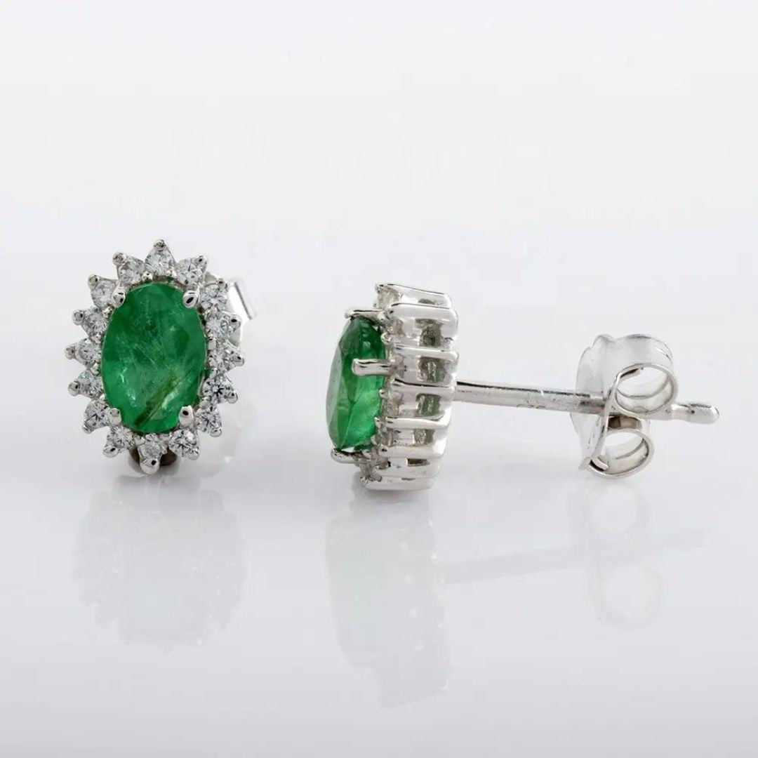 Lab Grown Diamond Emerald Cluster White Gold Tiny Stud Earrings