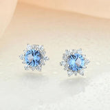 0.50Ct Lab Grown Diamond Solitaire Aquamarine Cluster Studs Earring in Gold