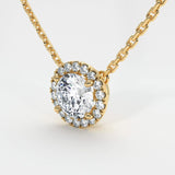 1.00Ct Solitaire Round Lab Grown Diamond Halo Pendant Necklace With Chain