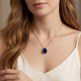 Astra 3.20ct Lab Grown Sapphire and Pear Cut Diamond Solitaire Necklace in 18K Gold Vermeil