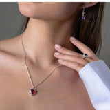 0.90Ct Heart Ruby and Lab Grown Diamond Halo Pendant Necklace in Gold